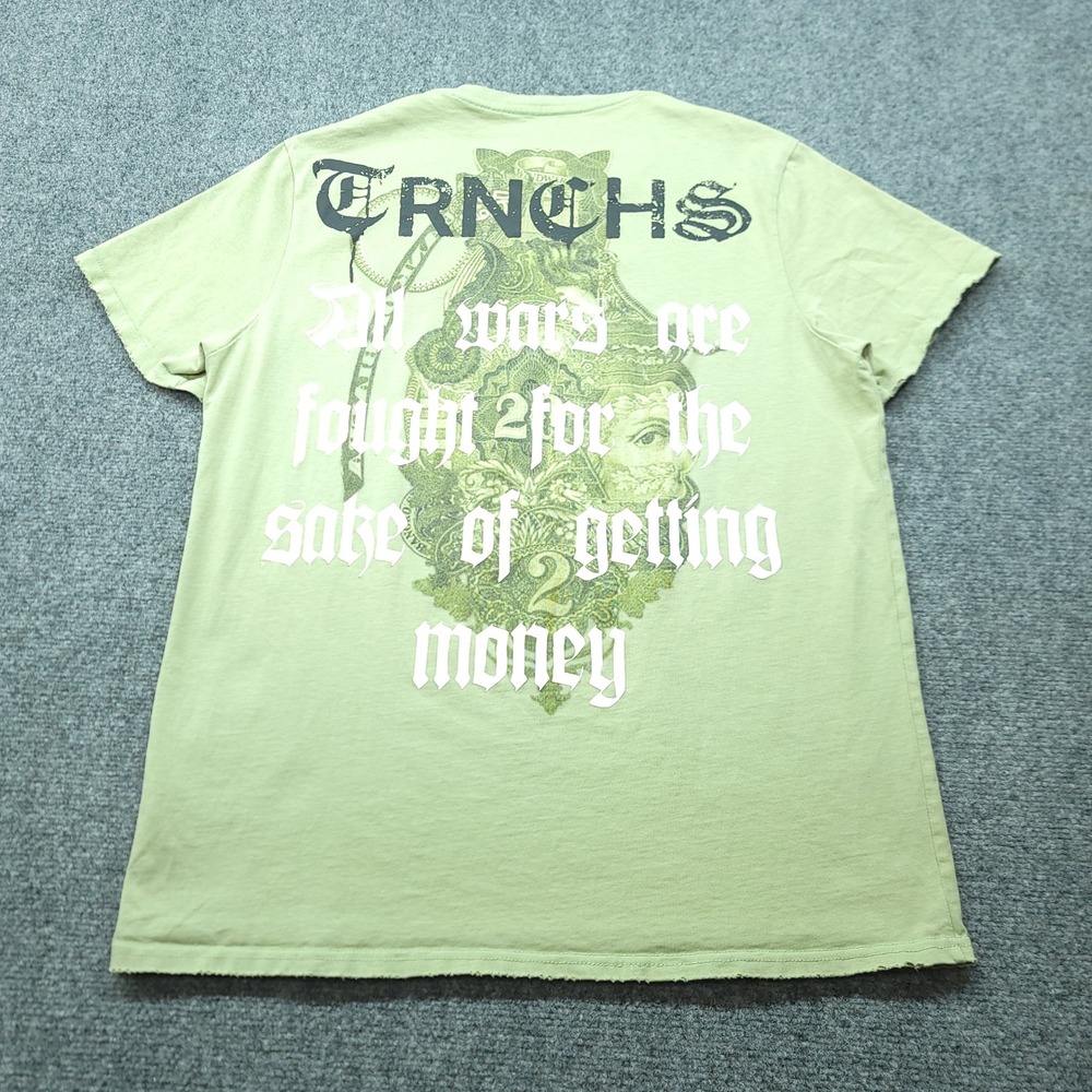 TRNCHS Mens Graphic T-Shirt Medium Green All Wars Are Fought For Money Tee